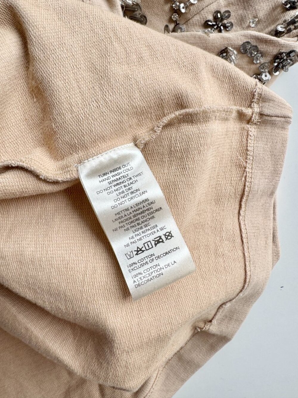 Anthropologie PILCRO Beige Beaded Sequin 100% Cotton Terry Sweatshirt, Size M - Picture 16 of 16